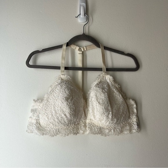 Aerie Ivory Lace Bralette XL | Racerback Padded Longline Lace Bra Lingerie Top - Picture 1 of 6